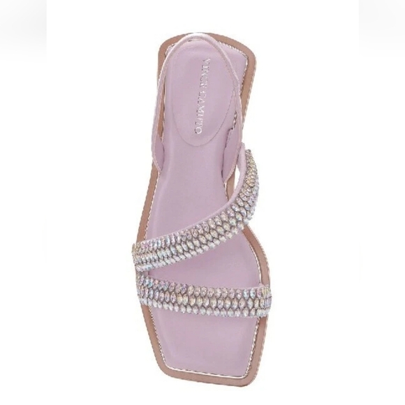Vince Camuto Lavender Cushioned Slip On Square Toe Embellished Sandals - Picture 6 of 11